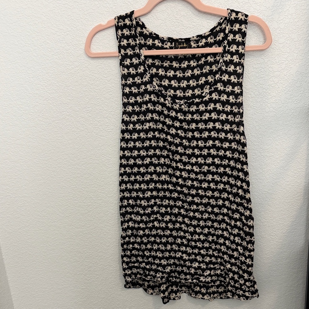 Symbology Black Tunic Tank with Elephant Print Size M.